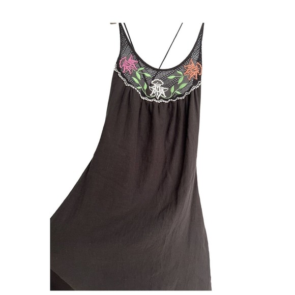 VTG Sweetees Embroidered Floral Black Zip Up Dress Boho Womens Size 8 - Picture 3 of 15